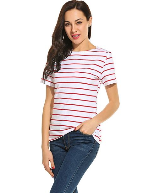 women s summer short sleeve striped t shirt tee tops slim fit stripes blouses in 2020 womens