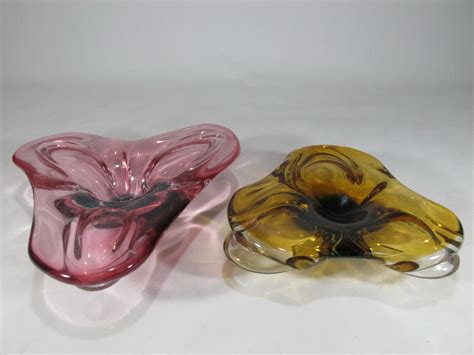 2 Vintage Murano Art Glass Ashtrays