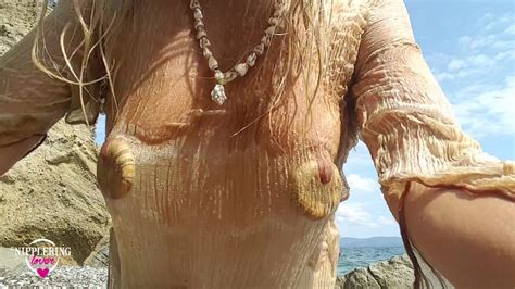 Nippleringlover Nude Beach No Bra See Through Wet Shirt Fingering