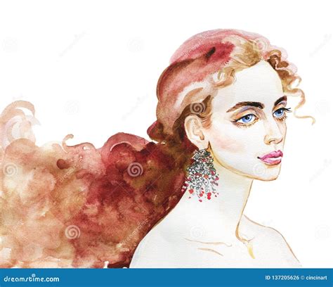 Retrato Da Aquarela Da Mulher Bonita Ilustração Stock Ilustração De