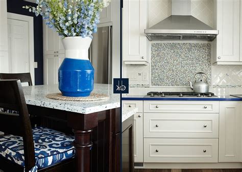 This open concept cottage style kitchen offers colorful yellow and blue painted shaker style cabinets to give a coastal vibe to the space. blue kitchen 2 - Coastal - Kitchen - Images by KBW Associates | Wayfair (With images ...