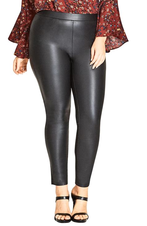 City Chic Trendy Plus Size Faux Leather Leggings In Black Modesens