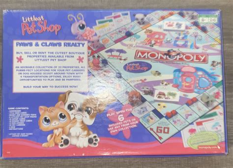 Littlest Pet Shop Monopoly Board Game 2007 Euc W 6 Full Size Pets