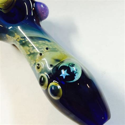 Moon And Star Hand Blown Glass Pipe Sparkley Green Slyme Etsy