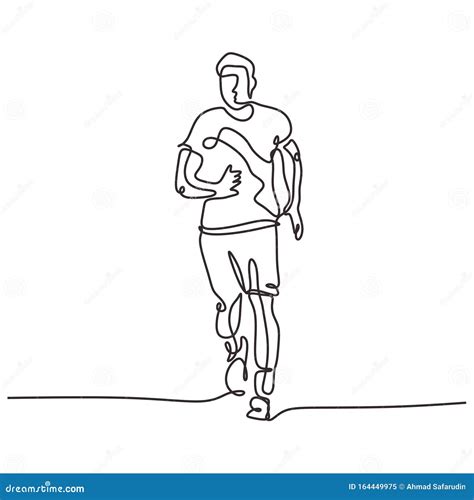 Continuous One Line Drawing Of Running Man Person Run On The Street