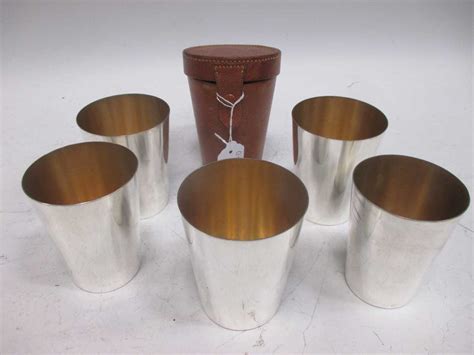 A Set Of 6 Silver Plated Stacking Stirrup Cups By Asprey Leather Cased In Cheffins Fine Art