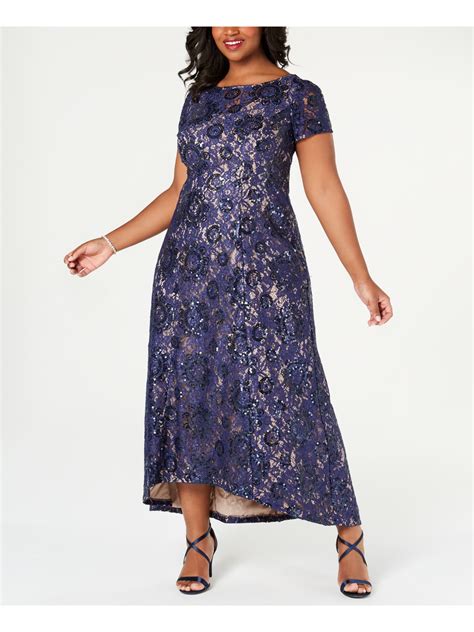 Alex Evenings 259 Womens 0180 Navy Lace Sequined Maxi Shift Dress 16w