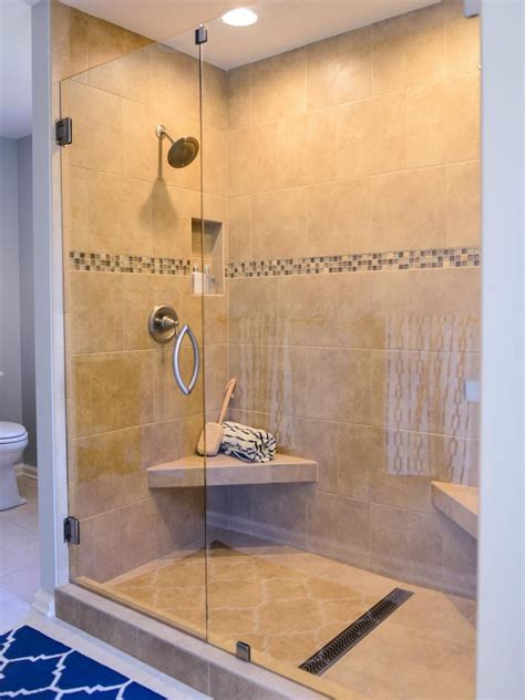 This Custom Tile Shower Has Two Shower Heads And Corner Seats To