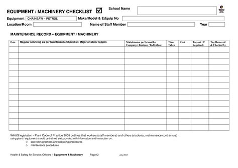 Machine Maintenance Schedule Excel Template