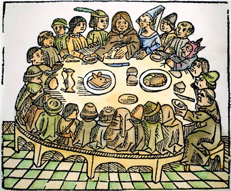 The Canterbury Tales 1483 Nthe Pilgrims At Table Engraving From William