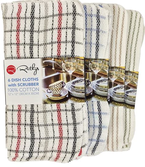 Ruthys Textile 100 Cotton Kitchen Dish Cloths With Scrubbers Colors