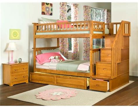 By adding this bunk bed to your child's room you'll be giving your kid a comfy place to sleep for years, the ideal spot for sleepover pals, plus great storage to keep all his essentials hidden out of site. Atlantic Columbia Staircase Bunk Bed with a Raised Panel ...