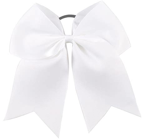 Big White Cheer Hair Bows 7 Ribbon W Ponytail For Girls Etsy