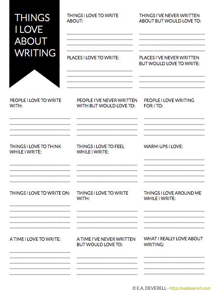 Writer Worksheet Wednesday Things I Love Creative Writing Blog