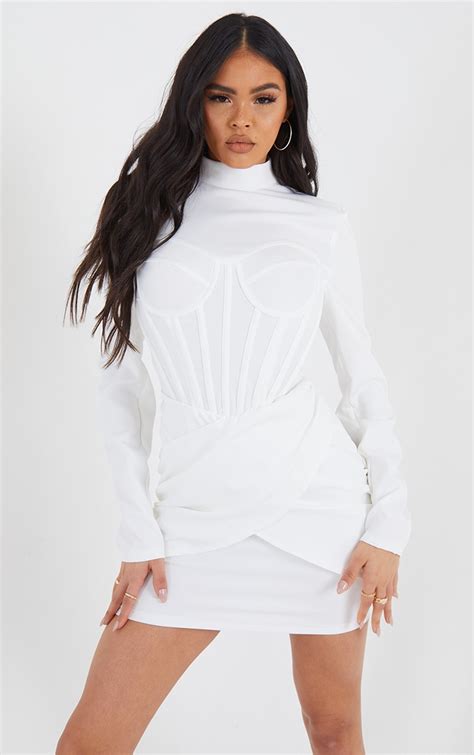 White High Neck Corset Wrap Skirt Bodycon Dress Prettylittlething