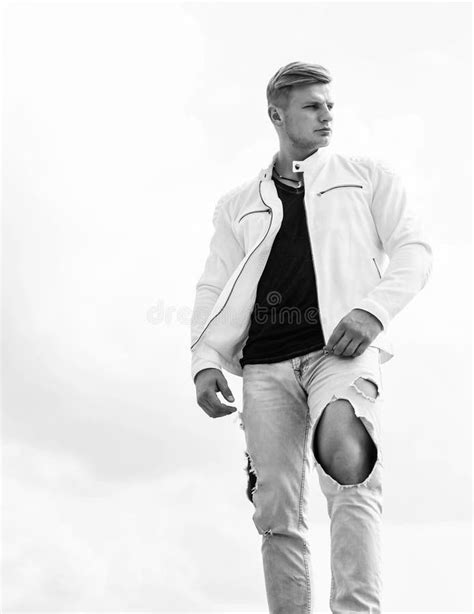Single Young Guy In Casual Fashion Wear Travel Idyllic Cloudy Sky