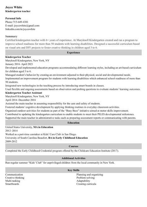 A Kindergarten Teacher Resume Guide And Examples