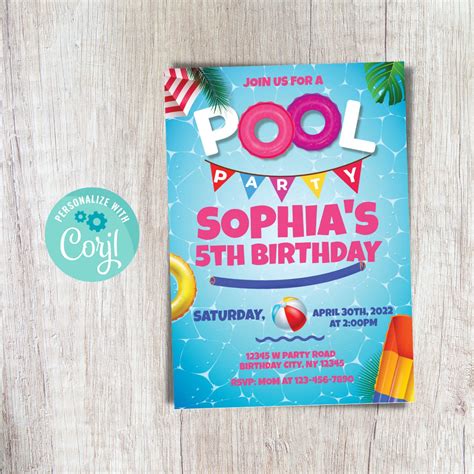 Girl Pool Party Invitation Editable Pool Party Birthday Invitation Swim Party Swimming Party