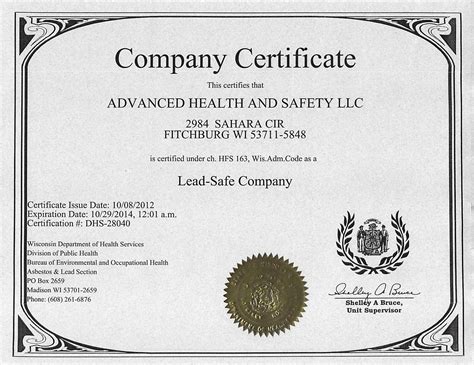 Licenses Certifications Advanced Health And Safety