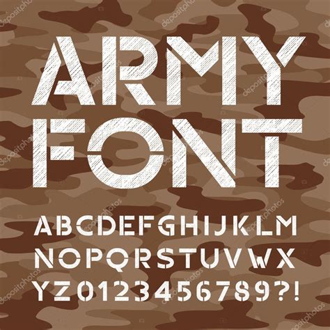 Army Alphabet Font Distressed Type Letters And Numbers Stock Vector