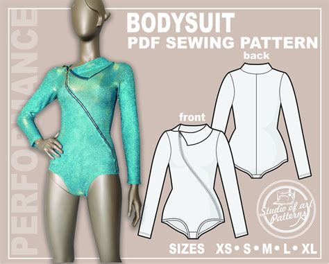 Pattern Womens Bodysuit Sewing Pattern Slant Line Zip Bodysuit