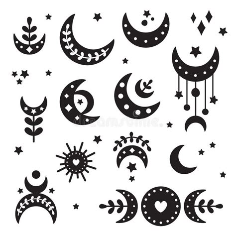 Vector Set Of Black Tribal Moons And Suns Stock Vector Illustration