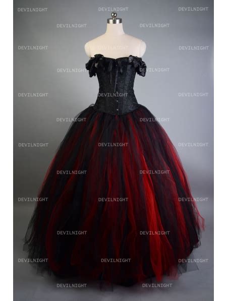 Romantic Black And Red Vintage Gothic Corset Long Prom Dress Uk