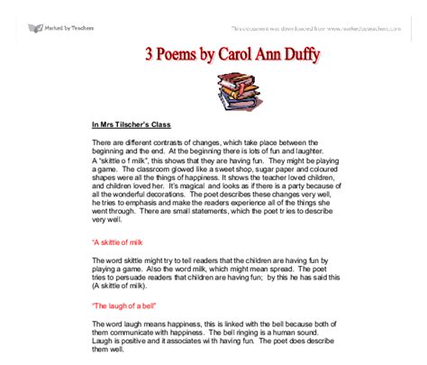 Three Poems By Carol Ann Duffy In Mrs Tilschers Class Gcse