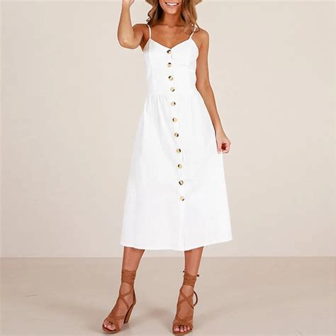 Yandw White Dresses Women Sleeveless Spaghetti Strap Ol Simple Casual