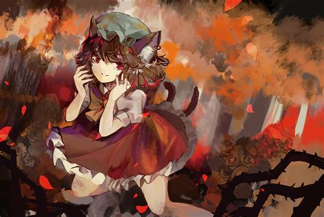Animal Ears Brown Hair Catgirl Chen Elise Piclic Hat Multiple Tails