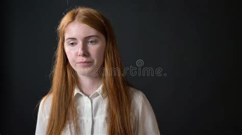 Young Ginger Woman In White Shirt Holding Tablet With Chroma Key And