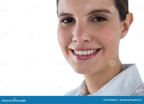 Portrait Of Businesswoman Standing Against White Background Stock Image Image Of Caucasian