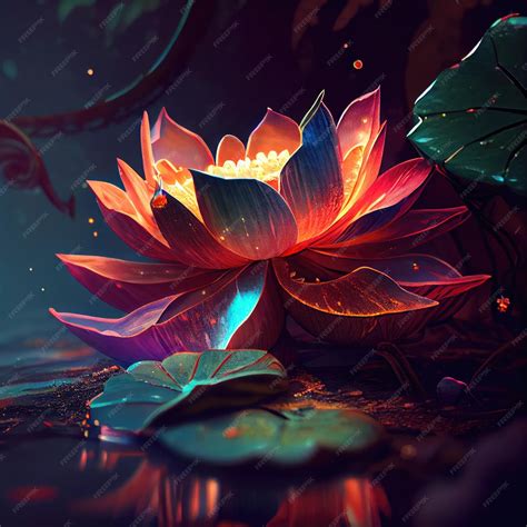Premium Ai Image Lotus Flower Water Lily Bright Fairy Tale Lotus Flower In Floating In Water