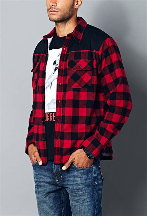 Lyst Forever 21 Faux Shearlinglined Flannel Shirt In Red For Men