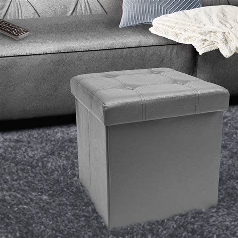 Shellkingdom Faux Leather Collapsible Ottoman With Storage 15x15x15