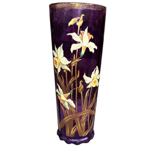 Antique Art Nouveau Clear Cut Crystal Vase With Floral Decoration For Sale At 1stdibs Antique