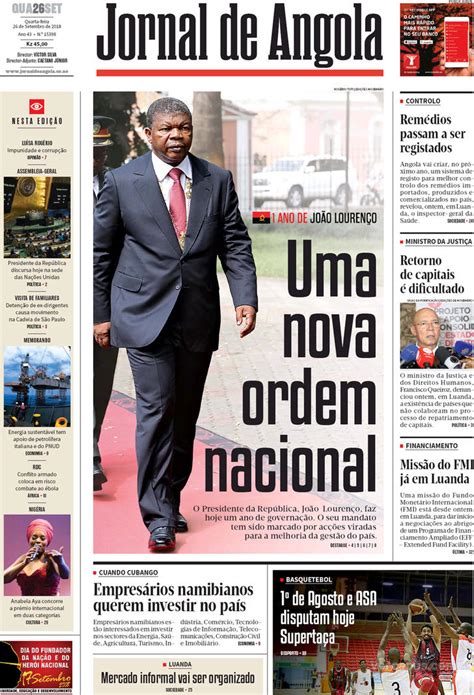 Capa Jornal De Angola De 2018 09 26
