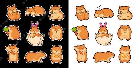 Premium Vector Set Of Illustrations Of Golden Hamsters