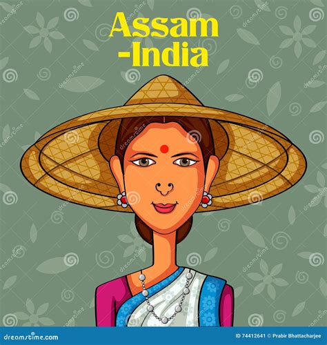 Assamese Woman In Traditional Costume Of Assam India Cartoon Vector