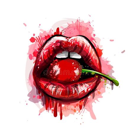 Labios Rojos Con Una Cereza Ilustración Del Vector Ilustración De