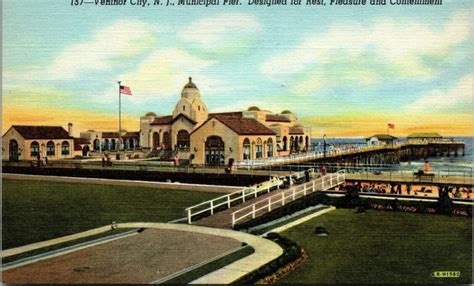 Municipal Pier Ventnor City New Jersey 1940s Linen
