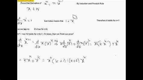 Prove Derivative of x^n = nx^n-1 by Induction and Product Rule - YouTube