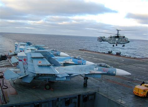 Russian Su 33 Flanker D Carrier Borne Fighter Jet And Admiral Kuznetsov