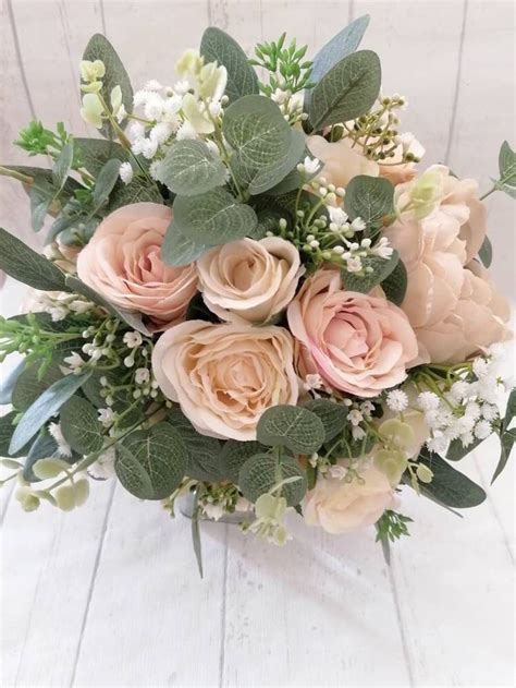 blush champagne ivory roses peonies eucalyptus gypsophila silk etsy uk silk flower