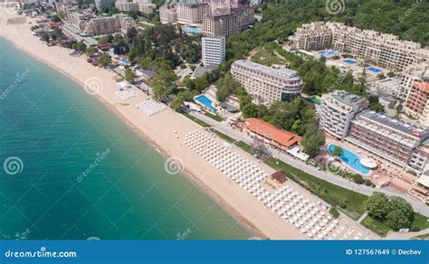 Aerial View Of The Beach And Hotels In Golden Sands Zlatni Piasaci