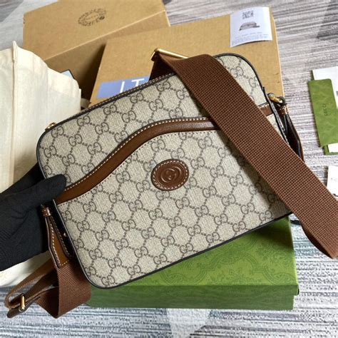 Gucci 675891 Messenger Bag With Interlocking G Beige And Ebony