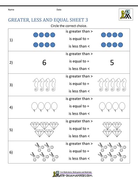 Comparing Numbers Worksheets With Directions