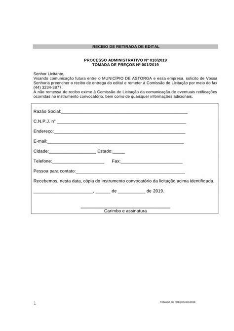 PDF RECIBO DE RETIRADA DE EDITAL Astorga Pr Gov Br A Termo De