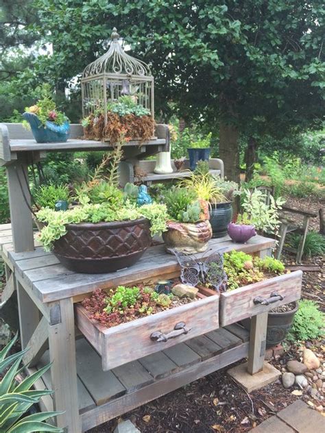 Outdoor Wooden Succulent Display Table Planters Drawers