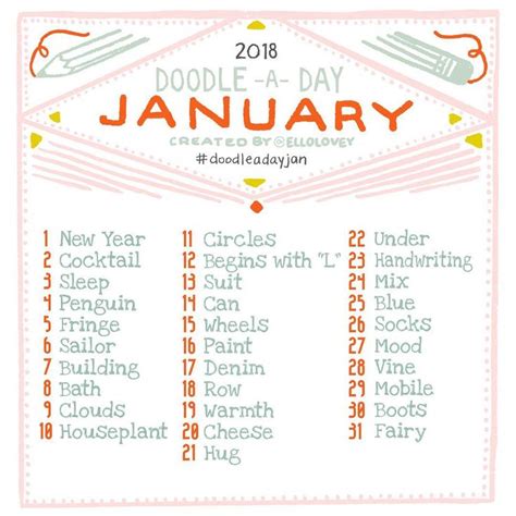 January 2018 Drawing Challenge Doodles 30 Day Art Challenge